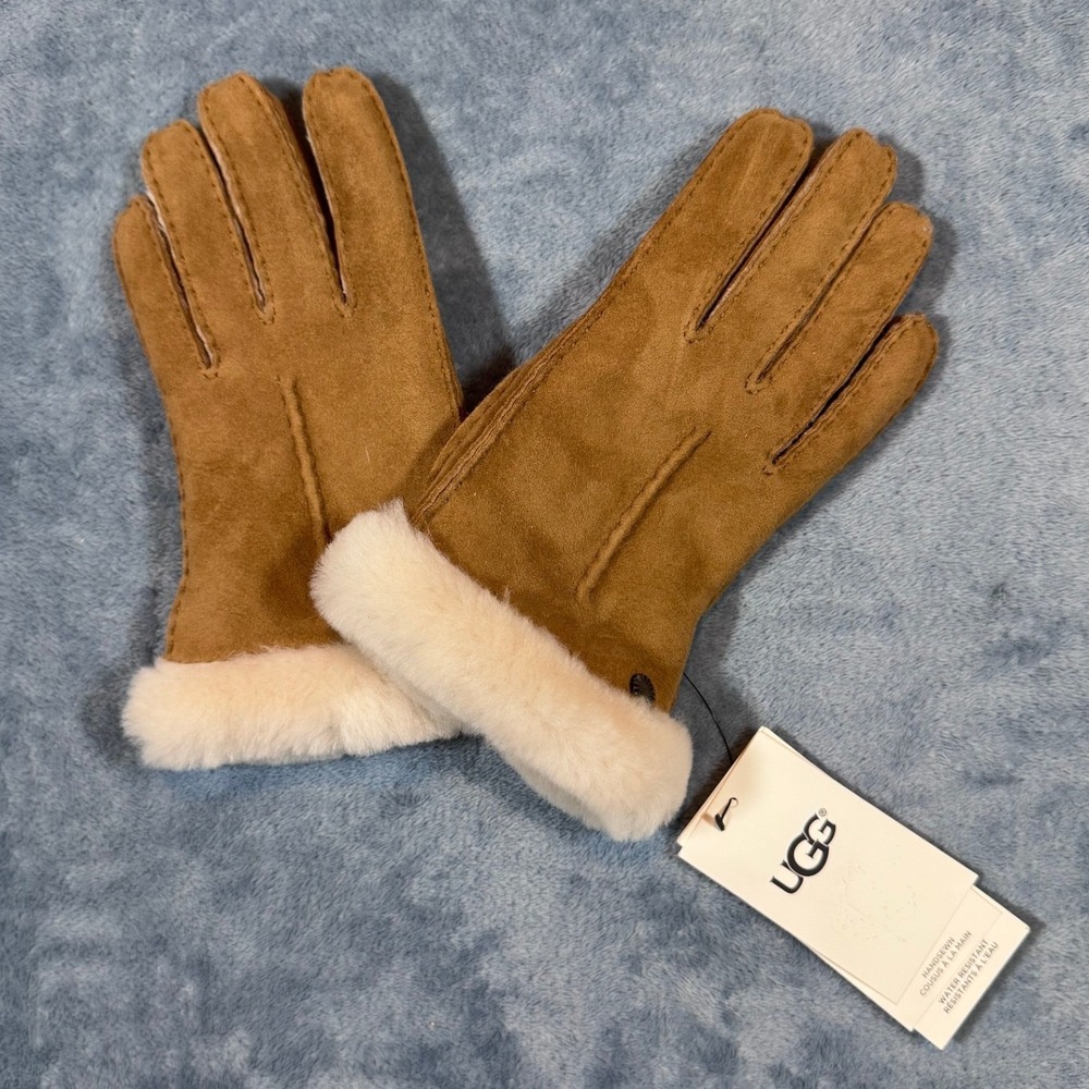 UGG Carter Single Point Gloves S Chestnut Shearling Cuff Water Resistant 1093766